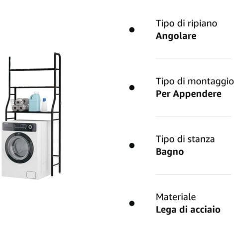 Scaffale Bagno Sopra Lavatrice 152x68x25 3 Ripiani Mobile Nero Salvaspazio