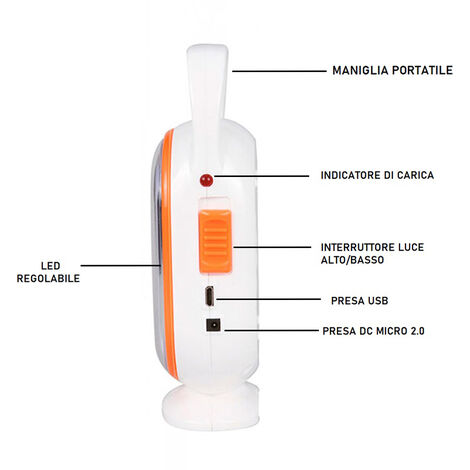 Lampada di emergenza Led portatile Bianca 25 Led ricaricabile Bianco freddo  6000K Novaline 