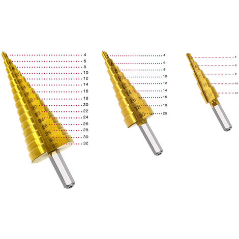 Fresa Conica Punta Trapano Allargafori Set 3pz 4-12-20-32mm HSS Punte Fori  41476