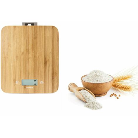 Bilancia digitale cucina 15kg pesa alimenti lcd ripiano in legno