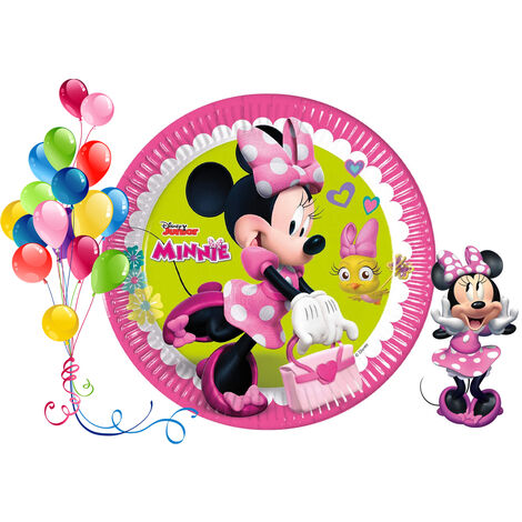 Set Piatti Carta 8pz Piatti Minnie Disney 23cm Festa Tema Compleanno Bambina