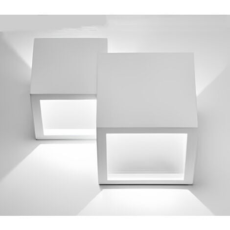 Applique LED Lampada Parete Gesso Moderno Doppio Quadrato Cubo Verniciabile 5042