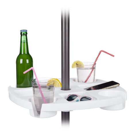 Tavolino per ombrellone da spiaggia mare giardino porta bibite tavolo supporto bottiglie con scomparti altezza regolabile bianco