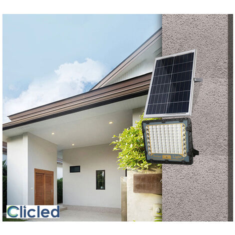 Faro Led Esterno 200W Pannello Solare Luce Fredda Blu Rossa Indicatore Carica