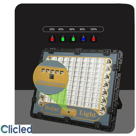 Faro Led Esterno 200W Pannello Solare Luce Fredda Blu Rossa Indicatore Carica