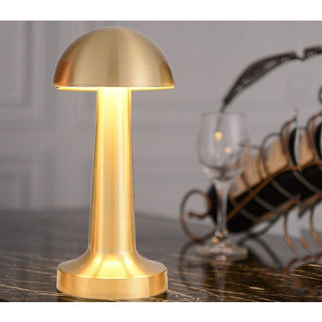 Lampada Tavolo LED Fungo Effetto Metallo ORO Touch 3 Colori Ricaricabile USB
