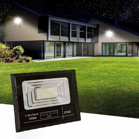 Faro LED Solare 100W Con Pannello Solare Indicatore Carica Luce Fredda Clicled