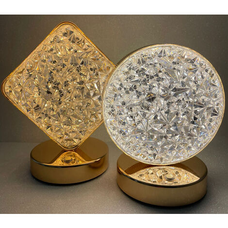 Lampada LED Tavolo Senza Fili Touch Ricaricabile USB Luce 3 Colori Cristallo Oro