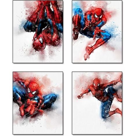 Cartoons Superheld Spiderman Thema Malerei 4er Set (8 "X 10" Leinwandbild) Kinder Kinder Jungen Geburtstagsgeschenk