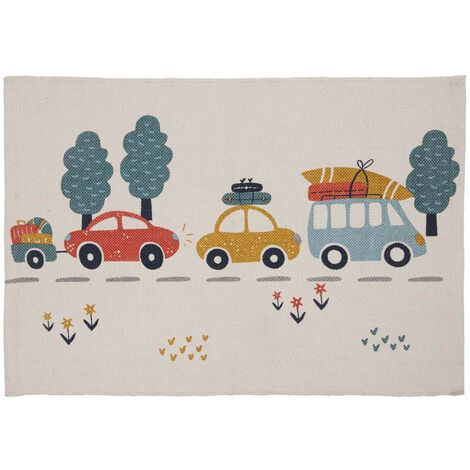 Tapis enfant voiture en coton canvas 60x90cm (1/4)
