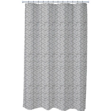 Rideau De Douche Noir Motif Géométrique, Imperméable, Avec Crochets Inclus