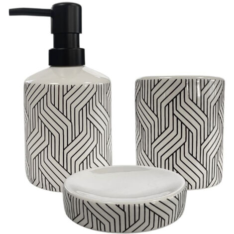 Set salle de bain graphique 3 pièces céramique blanc