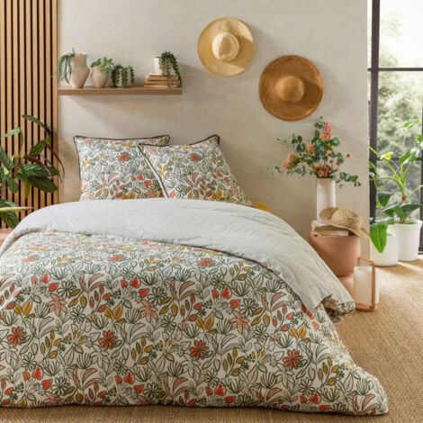 Parure de lit 2 personnes en coton réversible 260x240cm – Imprimé floral et pois – Housse de couette et 2 taies d'oreiller incluses – Future Home
