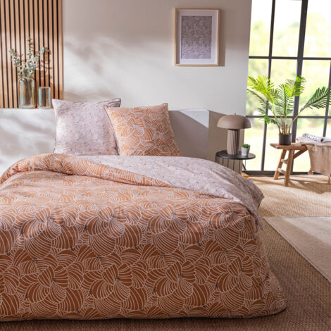 Parure de lit 2 personnes en coton 240x220cm – Imprimé graphique floral – Housse de couette réversible – 2 taies d'oreiller 63x63cm – Future Home