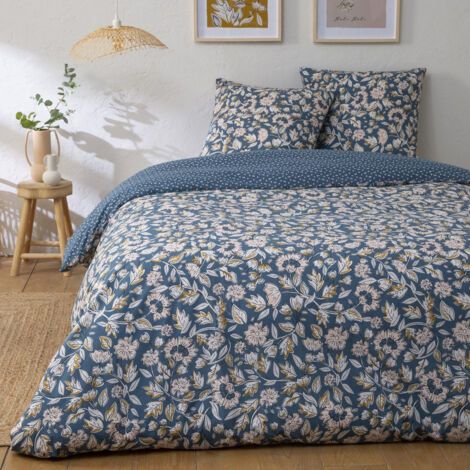 Parure de lit 2 personnes fleurie en percale 70 fils 260x240cm