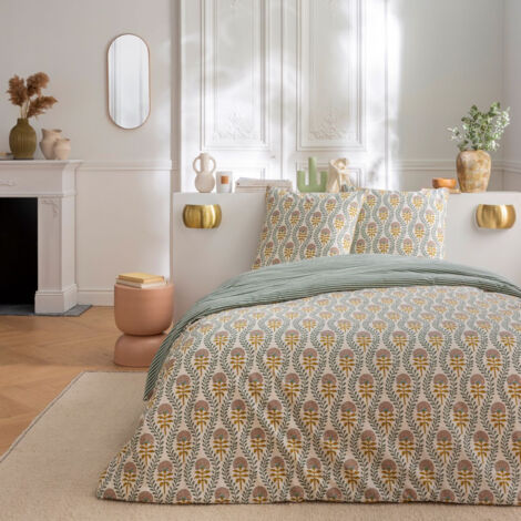 Parure de lit 2 personnes 240x220cm en coton – Imprimé floral charme – 2 taies d'oreiller 63x63cm – Certifié OEKO-TEX® – Future Home