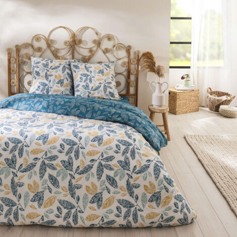 Parure de lit 2 personnes en coton 57 fils imprimé bleu 240x220cm (1/5)