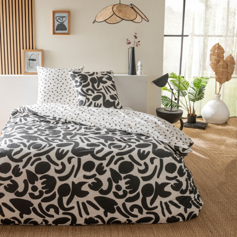 Parure de lit 2 personnes géométrique bicolore 260x240cm – 100% coton – Tissage 57 fils/cm² – Certifié OEKO-TEX® – Future Home