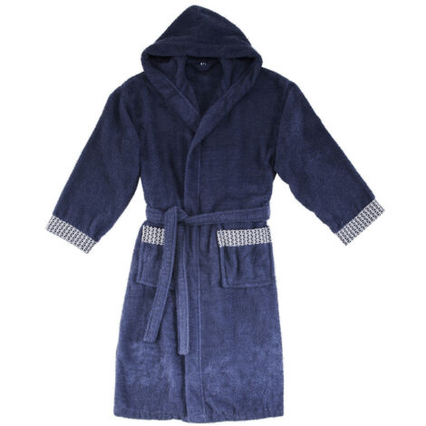 Peignoir adulte en coton éponge bleu pétrole – Capuche, 2 poches plaquées, ceinture à nouer – Lavable en machine à 40° – Guy Levasseur