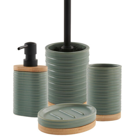Set salle de bain strié 4 pièces céramique vert sauge