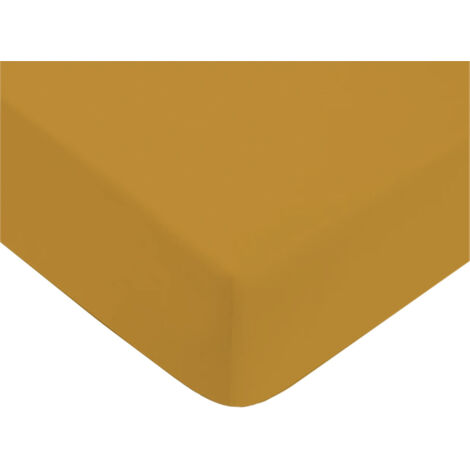 Drap housse uni en coton 57 fils miel 180x200cm