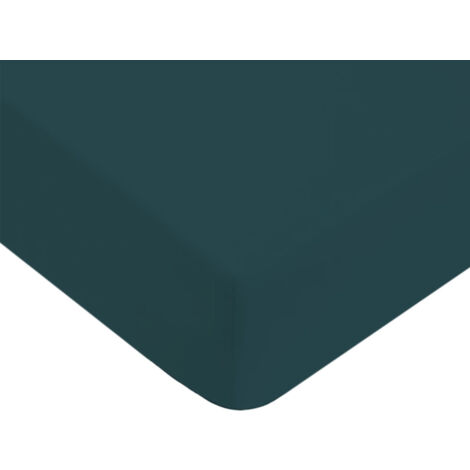 Drap housse uni en coton 57 fils pétrole 180x200cm