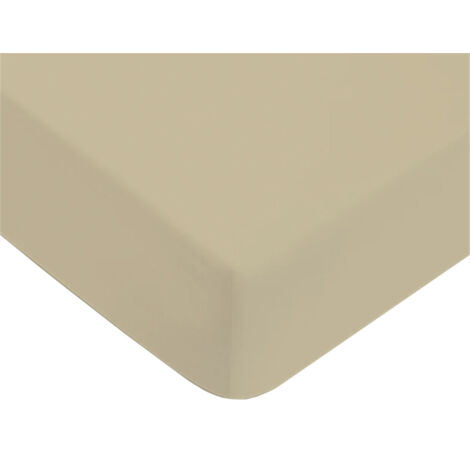 Drap housse uni en coton 57 fils beige 90x190cm