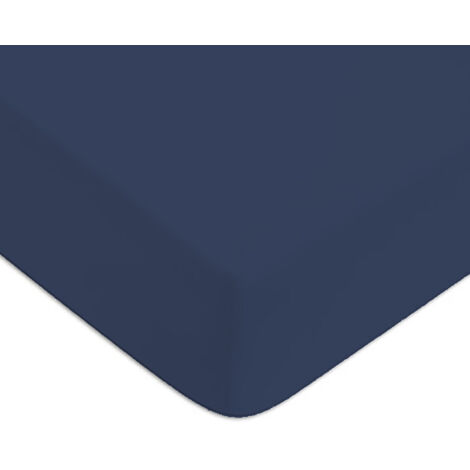 Drap housse en coton 57 fils uni bonnet 25cm bleu 90x190cm