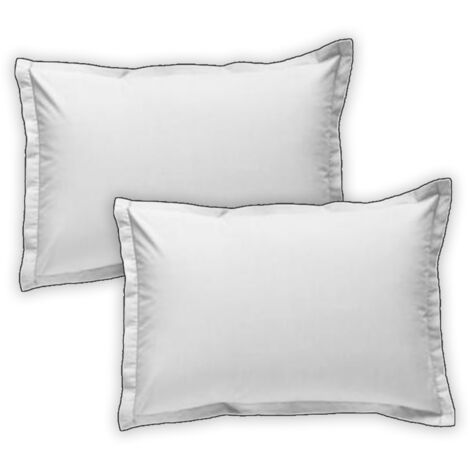 Lot de 2 taies d'oreiller unies en coton finition bourdon blanc 50x70cm (1/4)