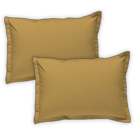Lot de 2 taies d'oreiller unies en coton finition bourdon miel 50x70cm