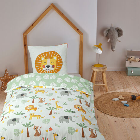 Parure de lit enfant réversible 140x200 cm – 100% coton doux – Imprimé savane – Lavable en machine à 60°C – Certification OEKO-TEX® – Future Home