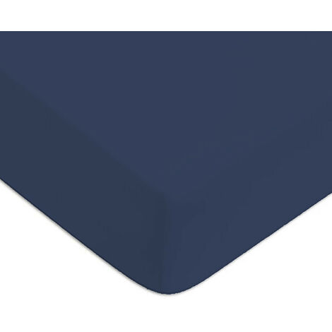 Drap housse en coton 57 fils uni bonnet 25cm bleu 140x200cm