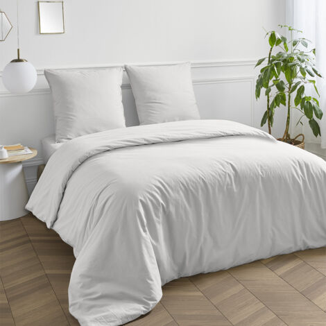 Housse de couette en coton 57 fils unie blanc 260x240cm