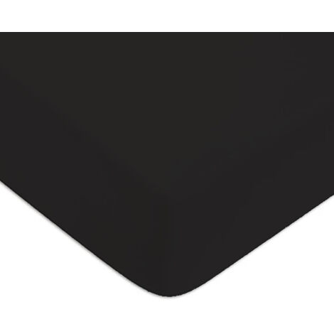 Drap housse en coton 57 fils uni bonnet 25cm noir 90x200cm