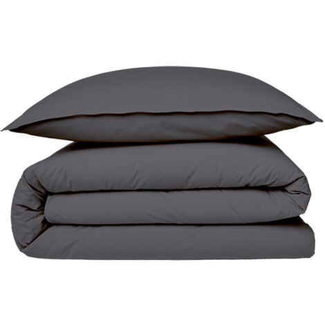 Housse de couette en coton 57 fils unie zinc 140x200cm