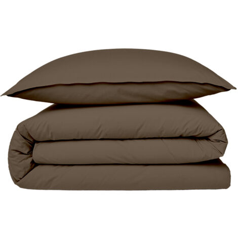 Housse de couette en coton 57 fils unie taupe 200x200cm