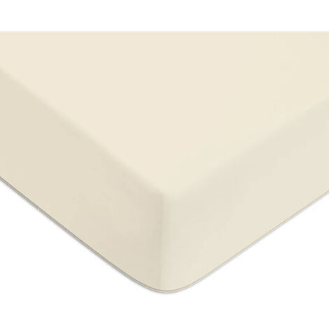 Drap housse en coton 57 fils uni bonnet 25cm ivoire 90x190cm