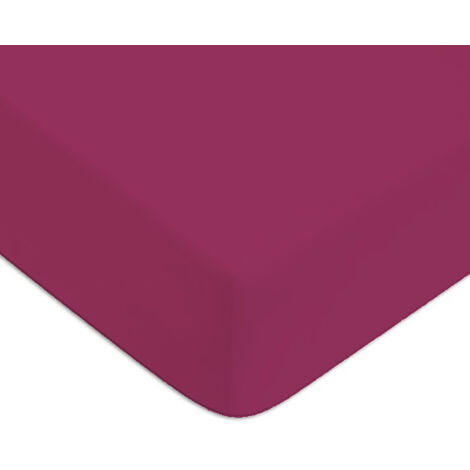 Drap housse en coton 57 fils uni bonnet 25cm magenta 90x190cm