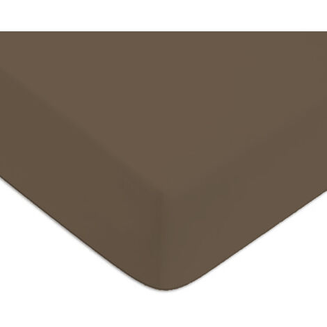 Drap housse en coton 57 fils uni bonnet 25cm taupe 140x200cm
