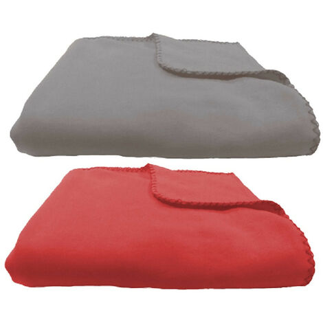 Lot 2 plaids gris et rouge polyester 130x150cm (1/4)