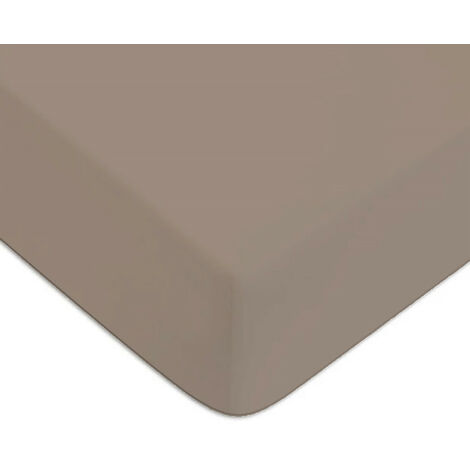 Drap housse en coton 57 fils uni taupe 90x190cm (1/2)