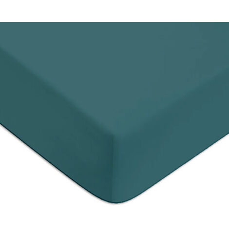 Drap housse en coton 57 fils uni bonnet 25cm canard 90x190cm