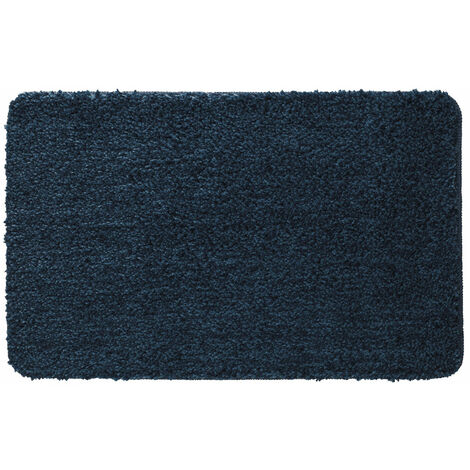 Tapis de bain uni en polyester bleu 50x80cm (1/4)