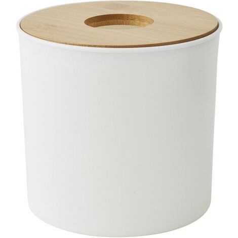 Poubelle à coton couvercle bambou 1.5L blanc