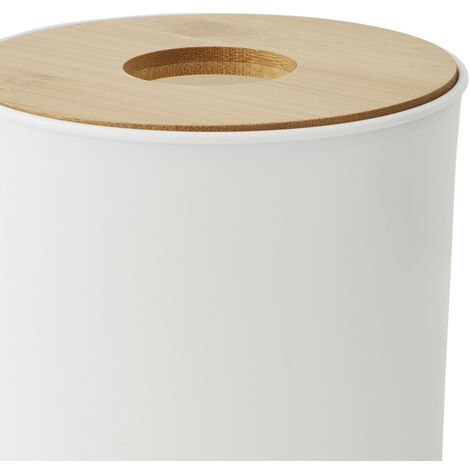 Poubelle à coton couvercle bambou 1.5L blanc