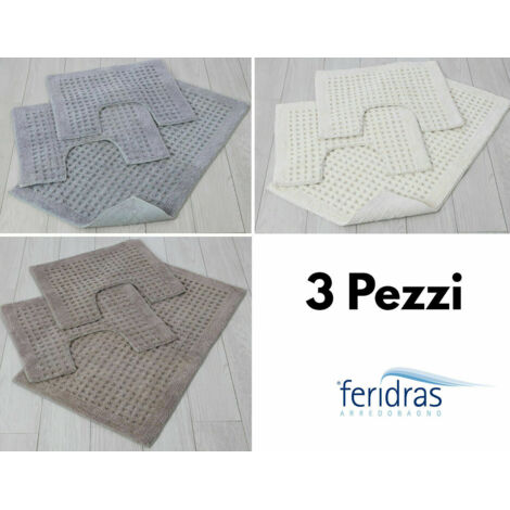 Tappeto Bagno Parure 3 Pezzi in Cotone Antiscivolo Water Wc Bidet 50x80 Feridras - Tonalità: Ecru