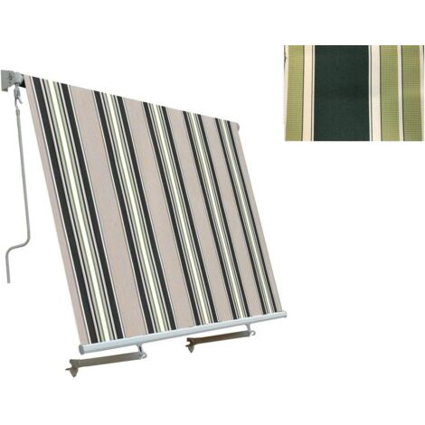 Tenda da sole 250 cm x 250 cm verde e beige a caduta avvolgibile con braccetti per esterno