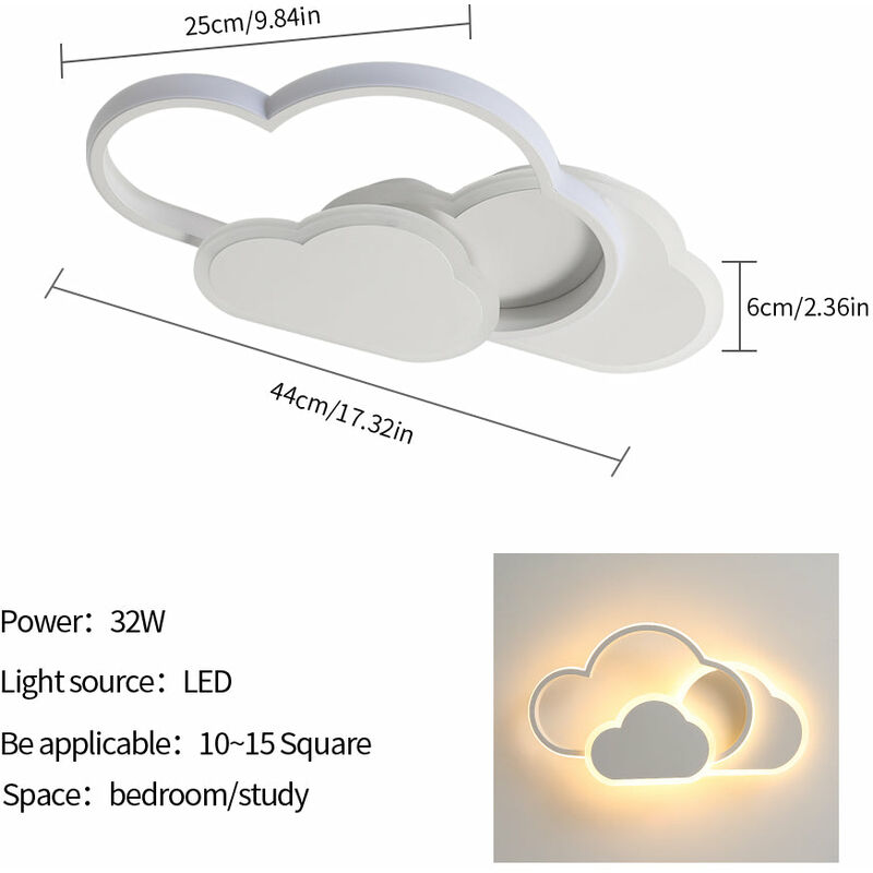 Plafonnier Nuage,32w Lampe de Plafond LED Créatif avec Dimmable  Télécommande 3000-6500k 2800lm L42*H6cm, éclairage de Dessin Animé pour  Salon Chambre d'Enfants Chambre Garçon et Fille