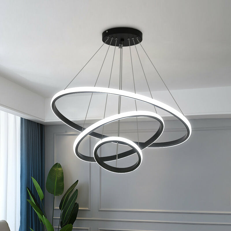 GEADI Suspension LED moderne, 4 anneaux à intensité variable avec  télécommande, lustre à suspendre réglable pour salle à manger, salon,  cuisine, bar (50 W, 3000-6000 K, noir) : : Luminaires et Éclairage