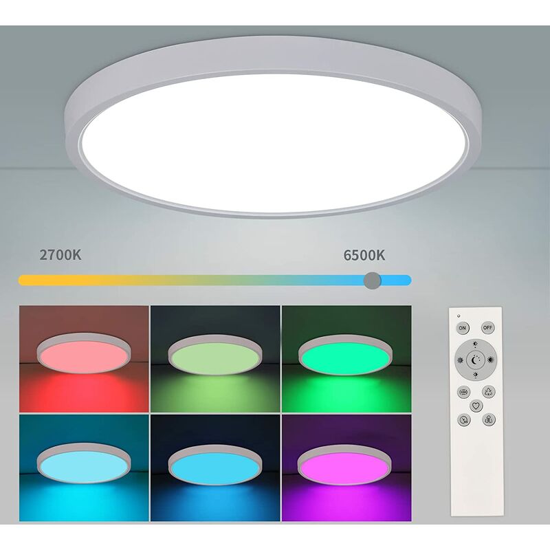 Letlit Plafonnier LED RGB, Plafonnier Dimmable avec Télécommande, 24W  2700K-6500K Plafonnier Couleur avec 6 RGB Couleurs, IP54 Carré Plafonnier  Plat Plafond pour Salon Chambre Enfants Cuisine Bain : :  Luminaires et Éclairage